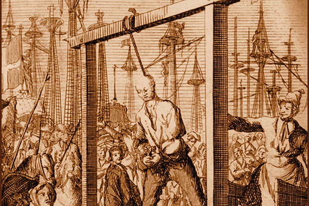 Gentleman pirate Stede Bonnet is hanged from the gallows