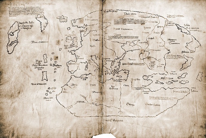 The Vinland Map, possibly the first map showing the New World, a 15th-century 'mappa mundi' that some consider to be a fake. (Photo by VCG Wilson/Corbis via Getty Images)