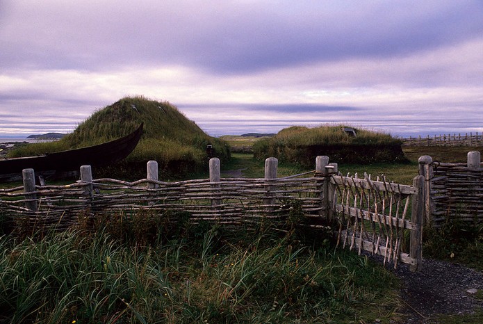 Photo of replicas of Norse houses