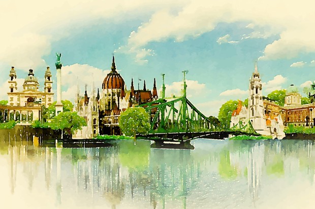 Watercolour illustration of Budapest