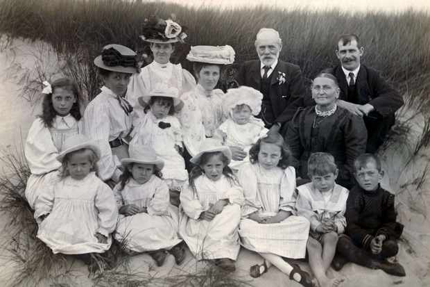 Photo of an Edwardian family on sand dunes