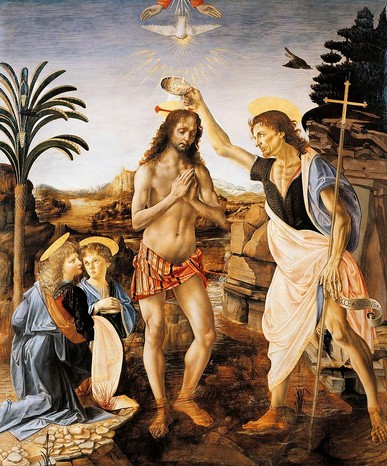 The Baptism of Christ painted by Verrocchio and assistants
