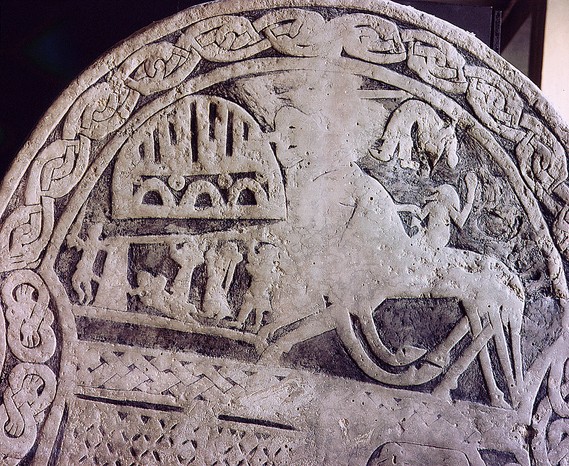 A carved Vikings funerary ston