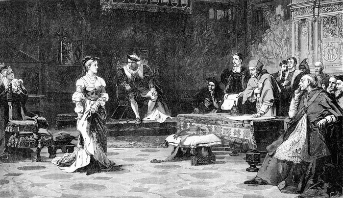A 19th-century depiction of Catherine's trial, in which she insisted she was the rightful queen as Henry VIII fought for an annulment. (Photo by Culture Club/Getty Images)