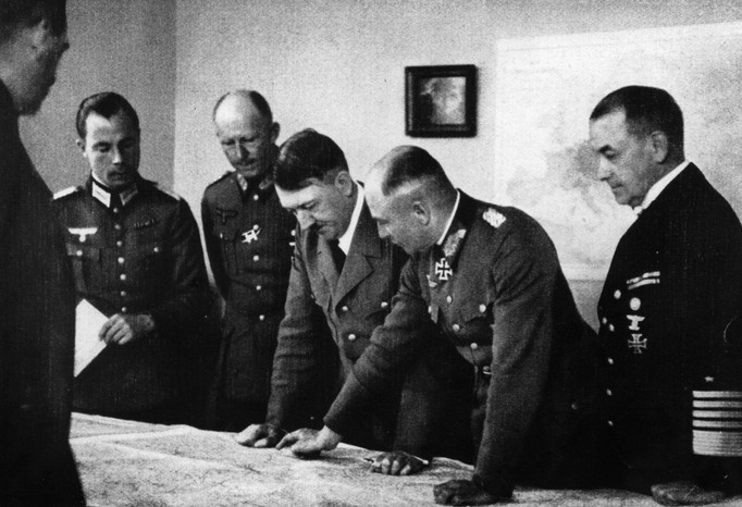 Adolf Hitler at his headquarters at Bruly-de-Peche, Ardennes, Belgium, 1940