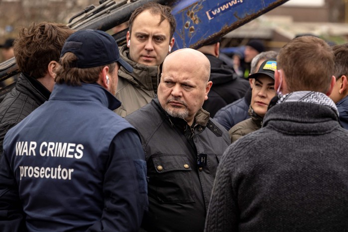 Karim Khan, chief prosecutor of the International Criminal Court (ICC), visits a mass grave in Bucha, Ukraine