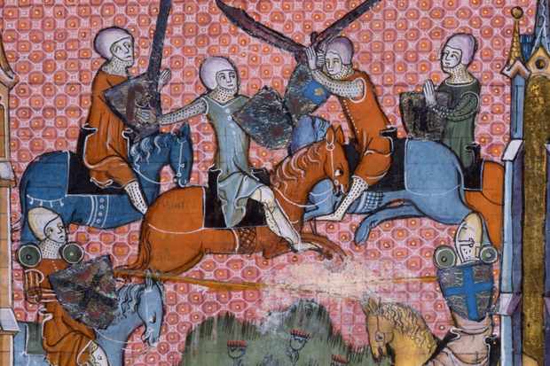 Illustrated Medieval scene from the Romance of Lancelot
