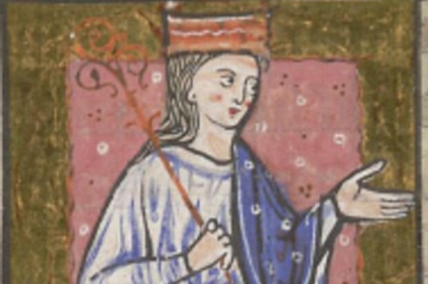 Aethelflaed, Lady of the Mercians, illustrated sitting on a throne