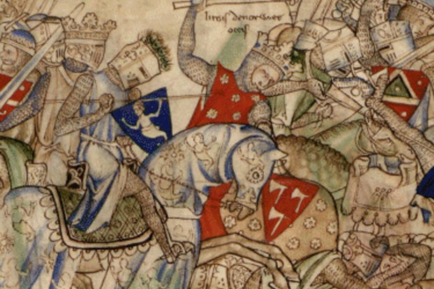 Depiction of the battle of Stamford Bridge. Harald Hardrada, king of Norway, seen here wielding a battleaxe, was slain at the battle