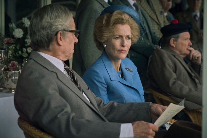 Gillian Anderson as Margaret Thatcher and Stephen Boxer as Denis Thatcher in season 4 of 'The Crown'