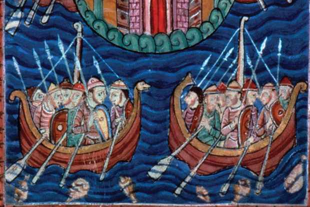 Painting of Vikings in ships
