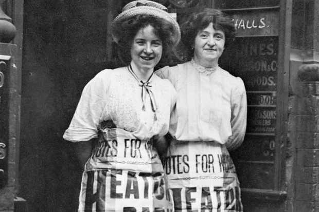 Photo of Mabel Capper and Patricia Woodlock advertising a meeting, Manchester, Lancashire, July 1908
