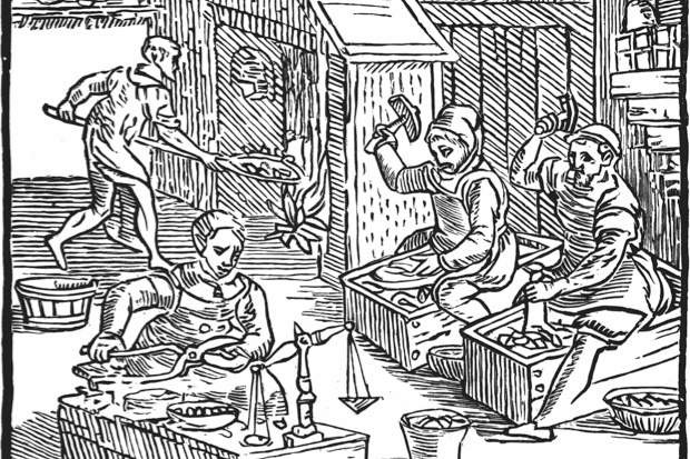 A 16th-century woodcut of real coinmakers at work. The Cragg Vale gang clipped the edges of coins and used the shavings to make fake ones (Photo by Universal History Archive/Getty Images)